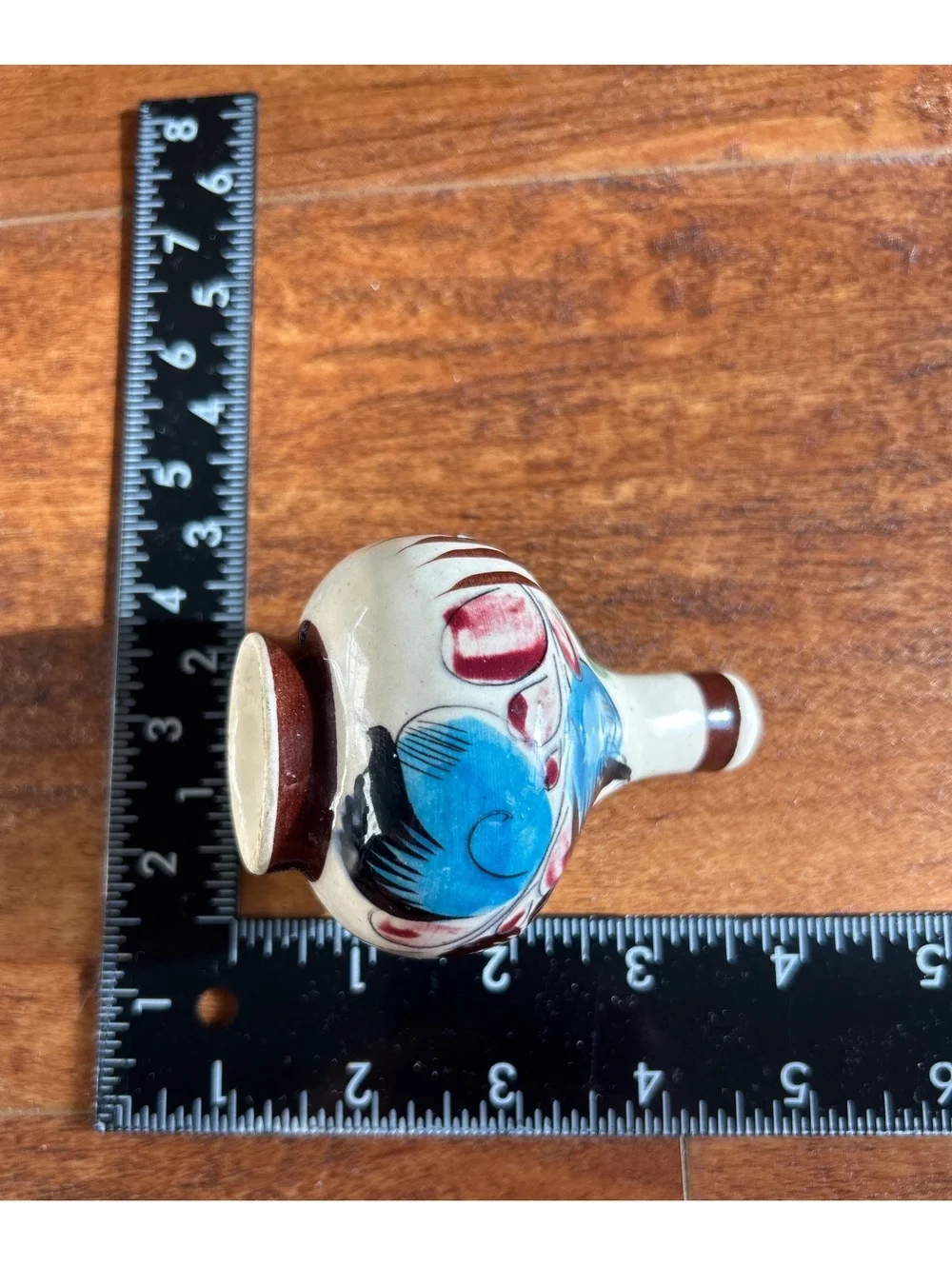 Hand-Painted Mexican Ceramic Bud Vase with Floral Design